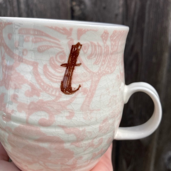 Pink and White Ceramic Anthropologie Monogram “T” Mug - Picture 4 of 10